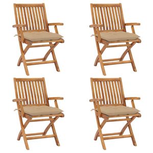 vidaXL Patio Chair Set of 4 Natural Teak Teak wood, Polyester Medium
