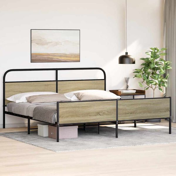 vidaXL Bed Frame Sonoma oak Steel Full Bed Frame Rectangular