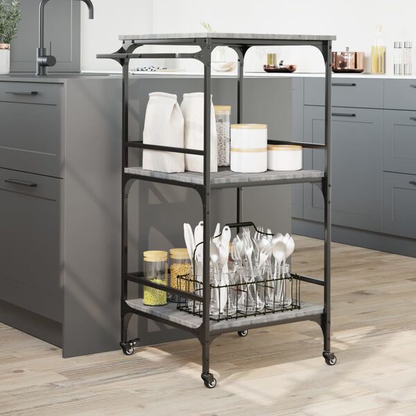 vidaXL Kitchen Trolley Gray Sonoma 23.8"x19.7"x41.3" Engineered Wood