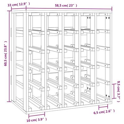 Diagram with dimensions of a wine rack showing measurements