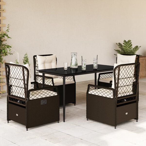 vidaXL 5 Piece Patio Dining Set with Cushions Brown Poly Rattan