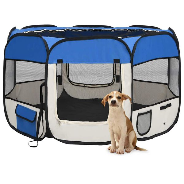 vidaXL Dog Playpen Blue and Cream Polyester, Steel 43.3 x 43.3 x 22.8 in