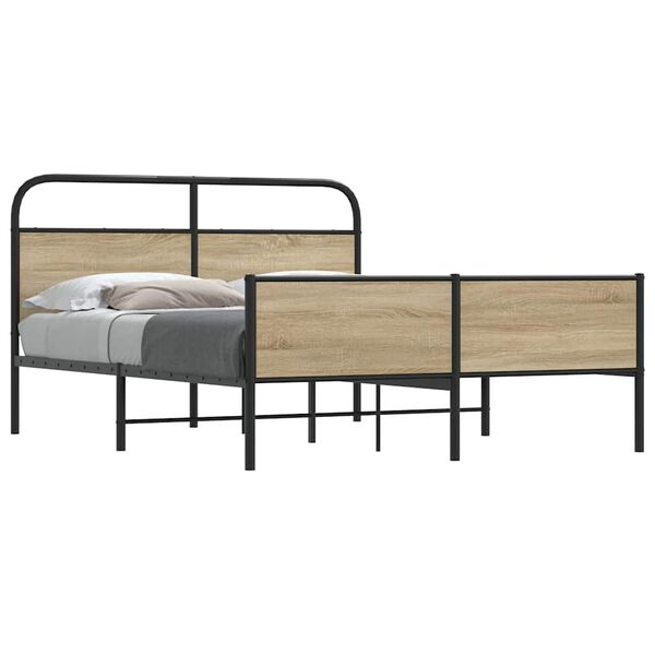 vidaXL Bed Frame Smoked Oak Steel, Engineered Wood Full Bed Frame