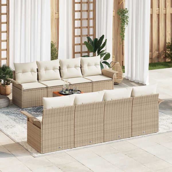 vidaXL Garden Sofa Set with Cushion 9 pcs Beige Poly Rattan