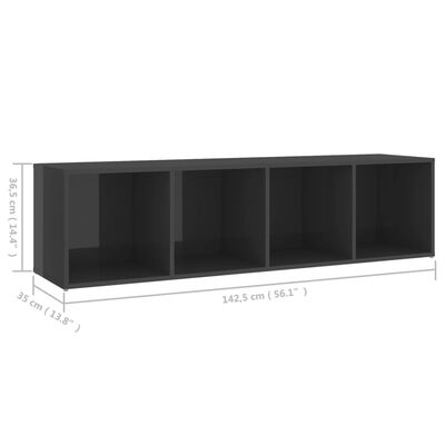 vidaXL TV Stand High Gloss Gray 56.1"x13.8"x14.4" Engineered Wood