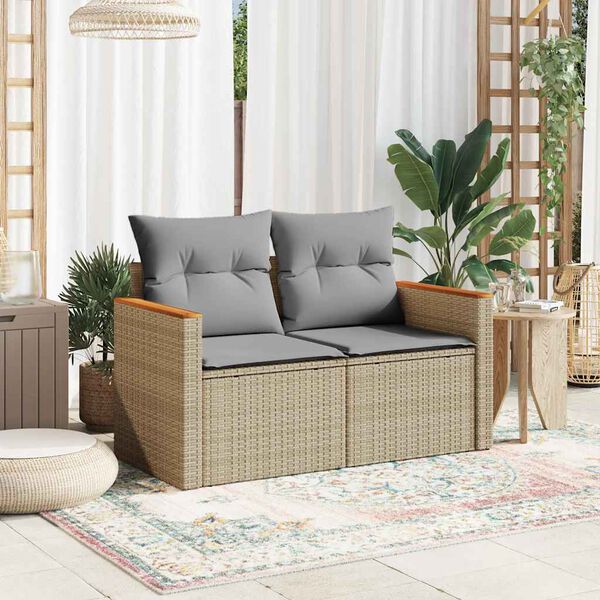 vidaXL Garden Sofa Beige Poly Rattan Standard Size Modular