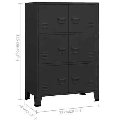 Dimension illustration showing cabinet height 115 cm and width 75 cm against a white background.