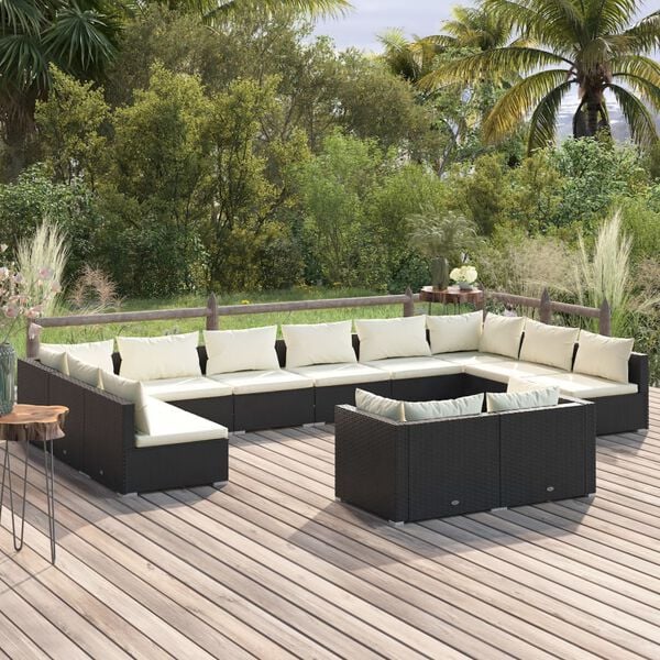 vidaXL Garden Lounge Set Black, Cream