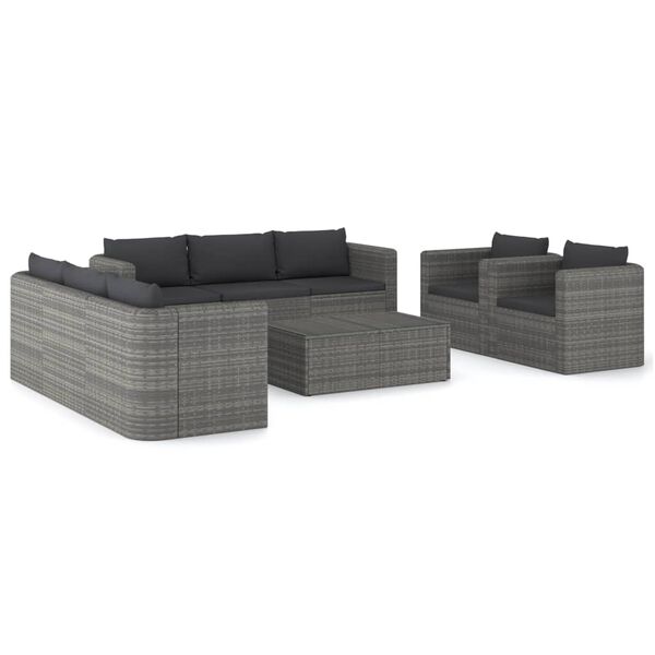 vidaXL Garden Lounge Set Grey PE rattan, Powder-coated steel, Glass Large