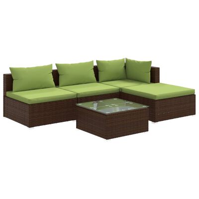 vidaXL 5 Piece Patio Lounge Set with Cushions Poly Rattan Brown