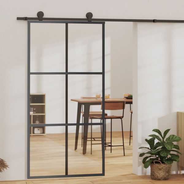 vidaXL Sliding Door with Hardware Set ESG Glass&Aluminium 40.2x80.7"(151013+145262)