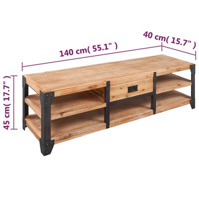 Length 140 cm and depth 40 cm dimensions of sideboard with multiple shelves.