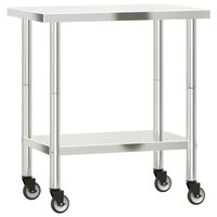 vidaXL Kitchen Work Table with Wheels 32.5"x21.7"x33.5" Stainless Steel