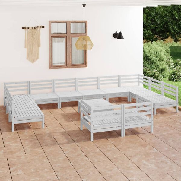 vidaXL Garden Lounge Set White Solid pinewood Modular Garden Lounge Set