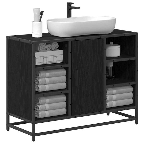 vidaXL Bathroom Cabinet with Shelf Black Oak 31.50 x 12.99 x 23.62 in
