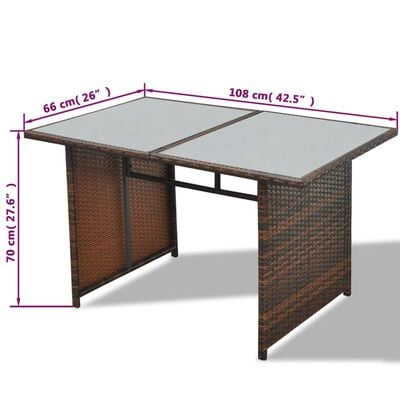 Brown wicker desk/table with glass top and side panels