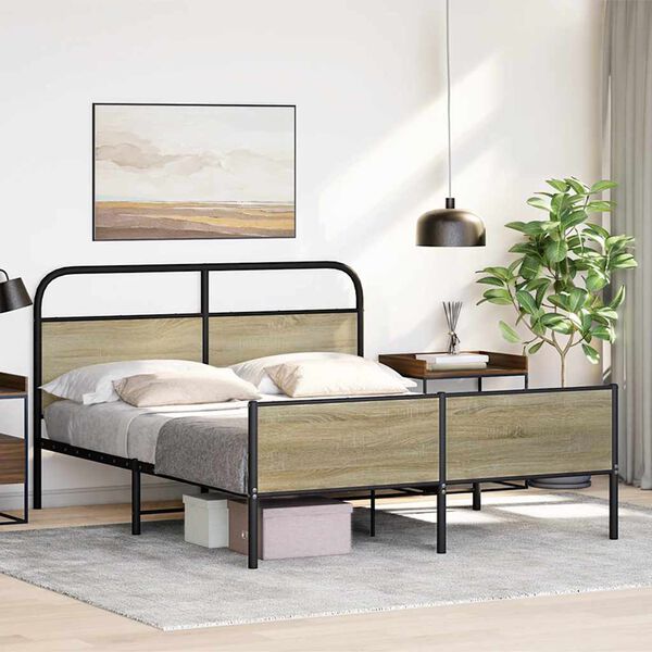 vidaXL Bed Frame Sonoma Oak Steel, Engineered wood King Size Bed Frame