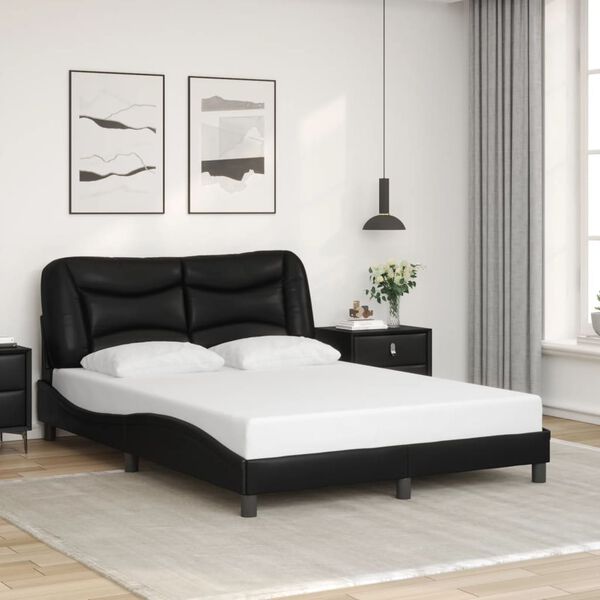 vidaXL Bed Frame Black Faux leather, metal, solid pine wood, plywood