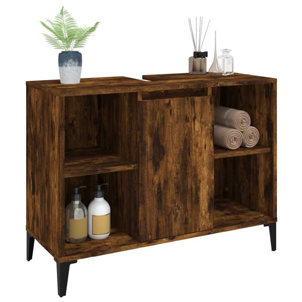 vidaXL Sink Cabinet Smoked Oak Engineered wood, metal Medium