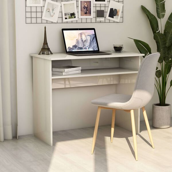 vidaXL Desk High gloss white Engineered wood Compact Desk Rectangular