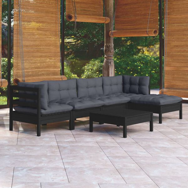 vidaXL Garden Lounge Set Black Solid pinewood, polyester 6 Piece Set
