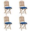 vidaXL Patio Dining Set Set of 4 Bamboo color, Blue cushions