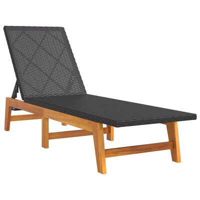 vidaXL Sun Lounger Black and Brown Poly Rattan and Solid Wood Acacia