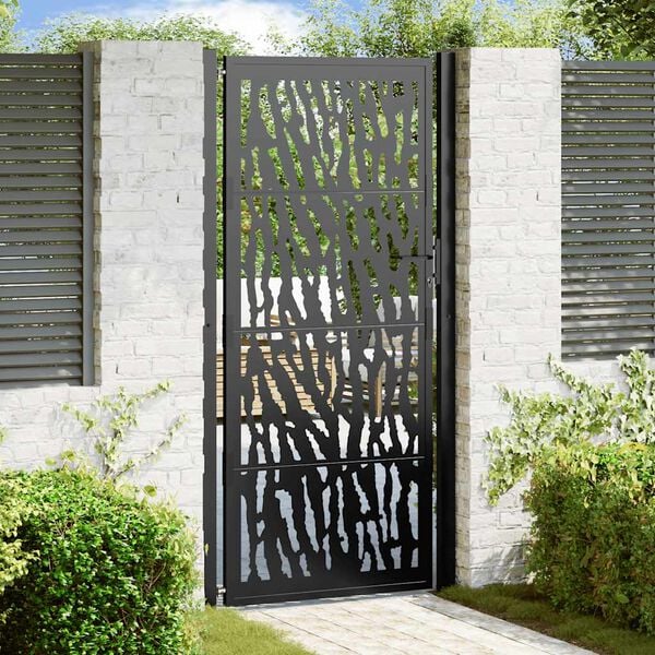 vidaXL Garden Gate Black 39.4x78.7" Steel Trace  Design