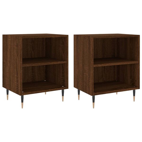 vidaXL Bedside Cabinet Set of 2 Brown Oak Engineered Wood, Iron Medium