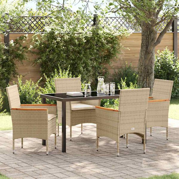 vidaXL Garden Dining Set with Cushion 5 pcs Beige Poly Rattan