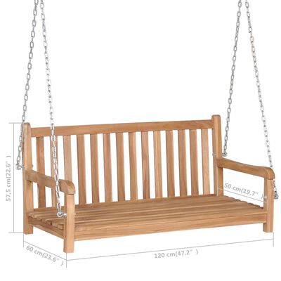 vidaXL Swing Bench with Black Cushion 47.2" Solid Teak Wood