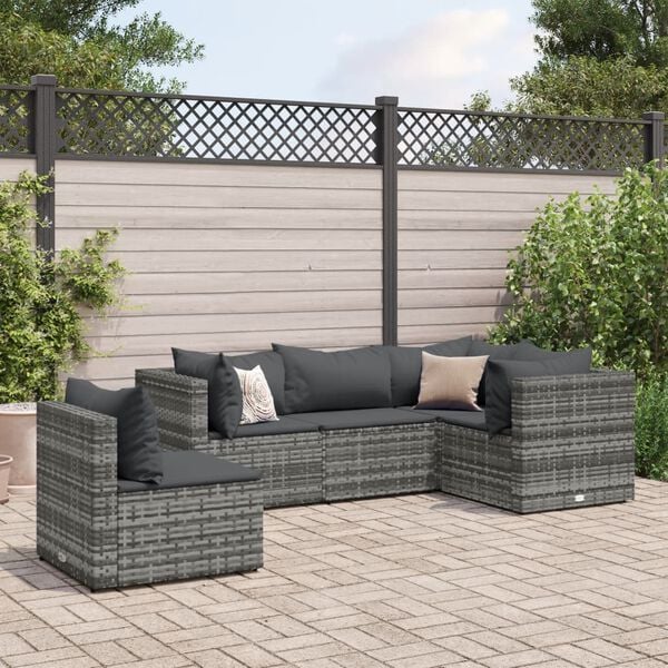 vidaXL Patio Lounge Set Gray PE rattan, powder-coated steel 5 Piece Set