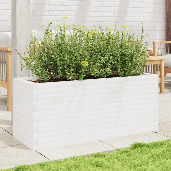 vidaXL Garden Planter White Solid Pine Wood Medium Decorative Inlays
