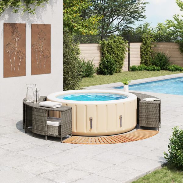 vidaXL Hot Tub Surround Grey Poly Rattan and Solid Acacia wood
