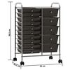 vidaXL XXL 15-Drawer Mobile Storage Trolley Black Plastic