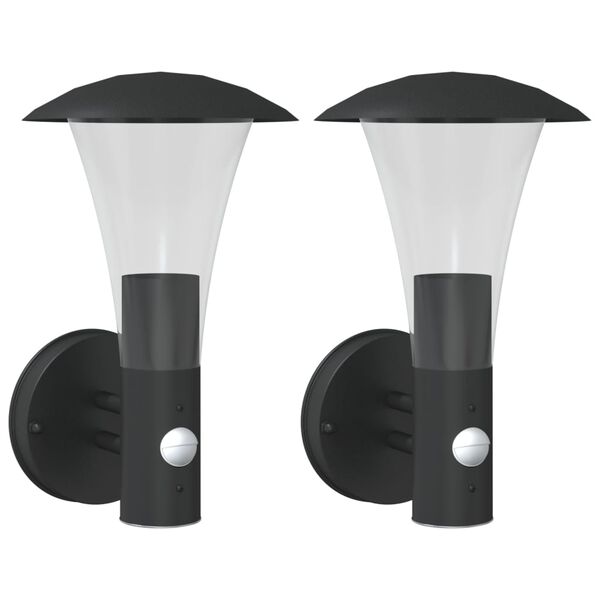 vidaXL Outdoor Wall Light Set of 2 Black Stainless steel and polycarbonate