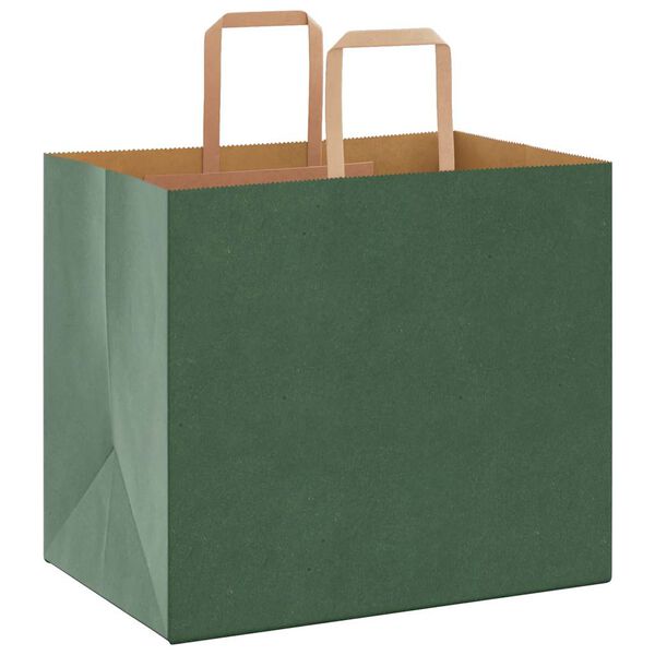 vidaXL Paper Bags 250 pcs with Handles Green 32x22x28 cm
