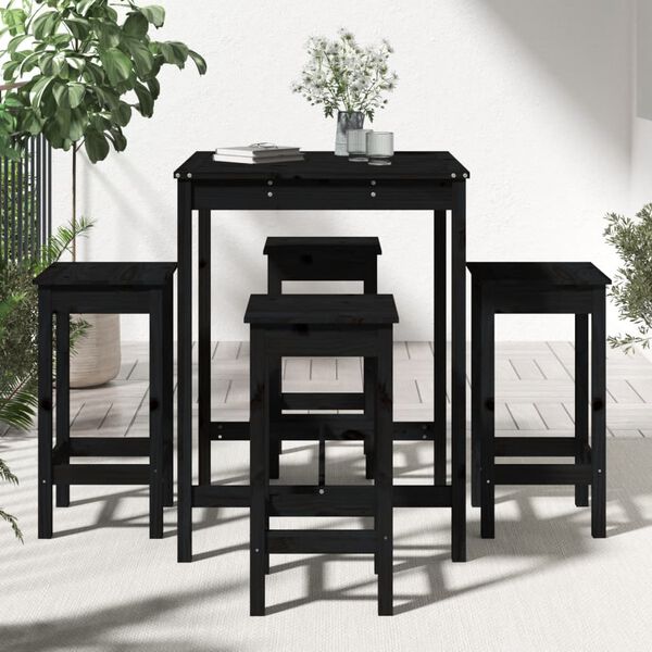 vidaXL Garden Bar Set Black Solid Pine Wood 5 Piece Minimalistic
