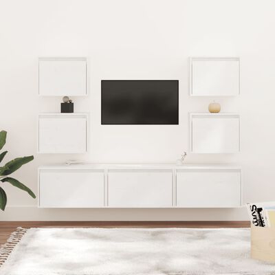 vidaXL TV Stands 7 Pcs White Solid Wood Pine