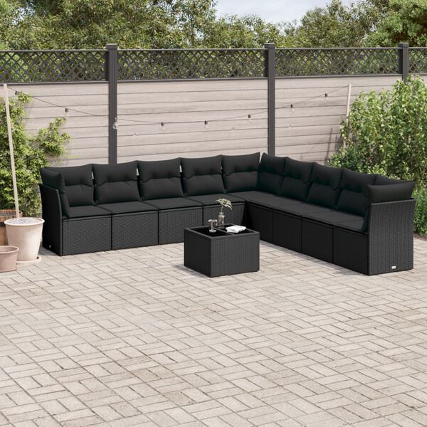 vidaXL Outdoor Sofa Set Black PE rattan Large Adjustable Feet