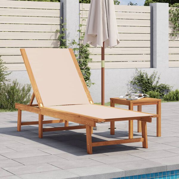 vidaXL Sun Lounger Cream Solid acacia wood Large Durable Sun Lounger