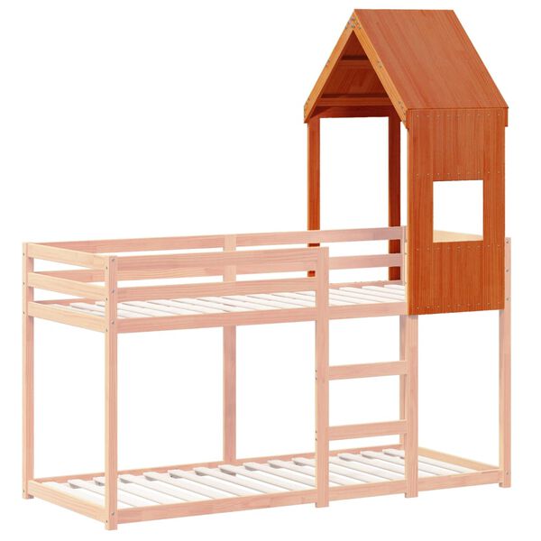 vidaXL Kids Bed Roof Wax Brown Solid Pine Wood Standard