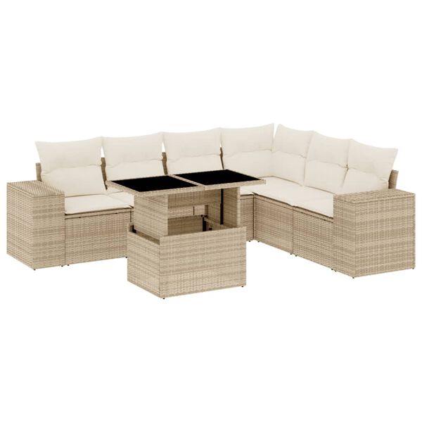 vidaXL Garden Sofa Set Beige PE Rattan Large Modular