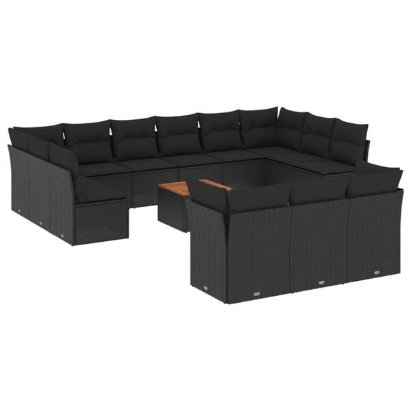 vidaXL Garden Sofa Set Black PE rattan Large Adjustable Feet