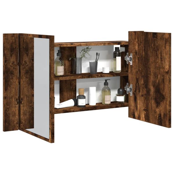 vidaXL LED Mirror Cabinet Smoked Oak Engineered Wood, Acrylic Medium