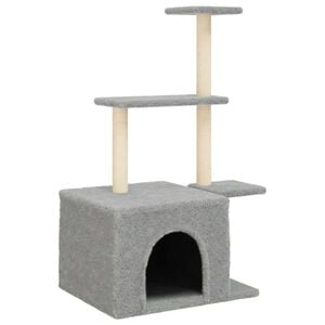 vidaXL Cat Tree Light grey Engineered wood, plush, sisal Durable