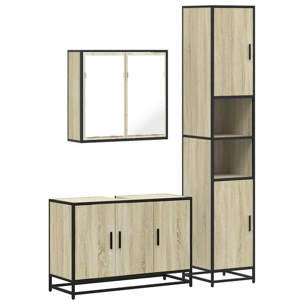 vidaXL Bathroom Furniture Set Sonoma Oak Engineered Wood, Metal, Glass
