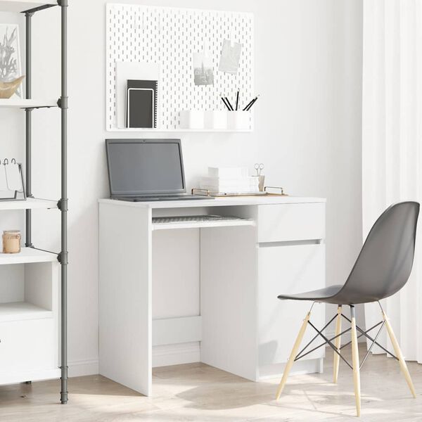 vidaXL Desk White Engineered Wood Medium Desk Rectangular Modern