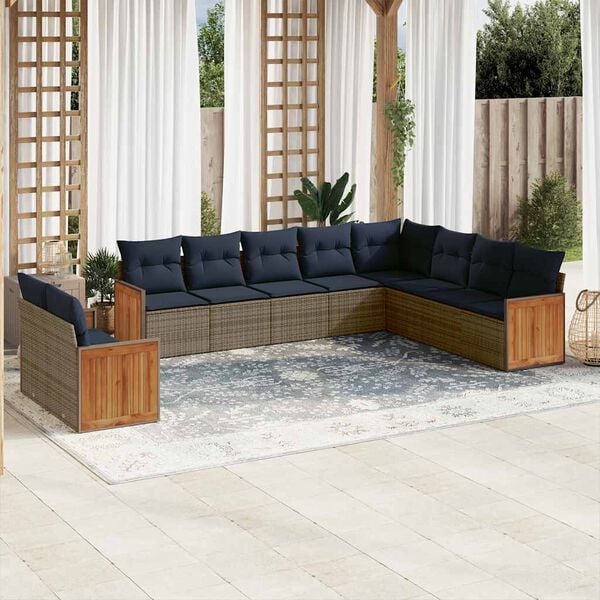 vidaXL 10 Piece Garden Sofa Set with Cushions Grey Poly Rattan