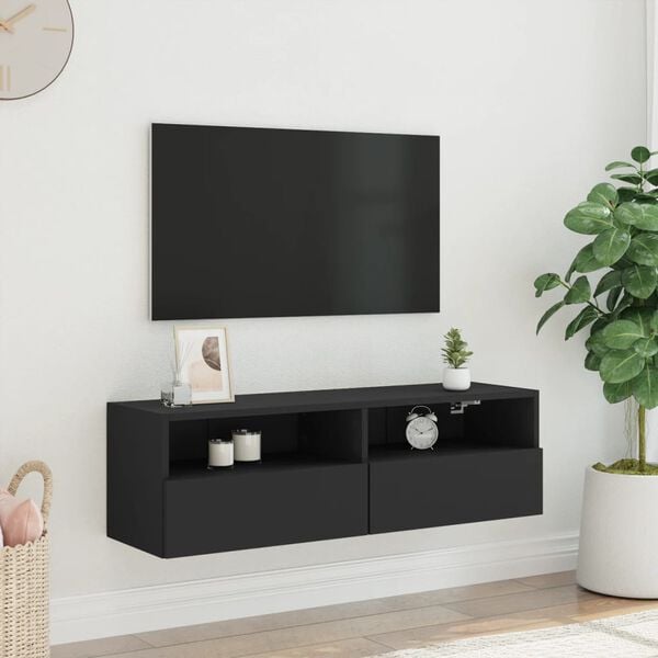 vidaXL TV Wall Cabinet Black Engineered wood 39.4 x 11.8 x 11.8 in